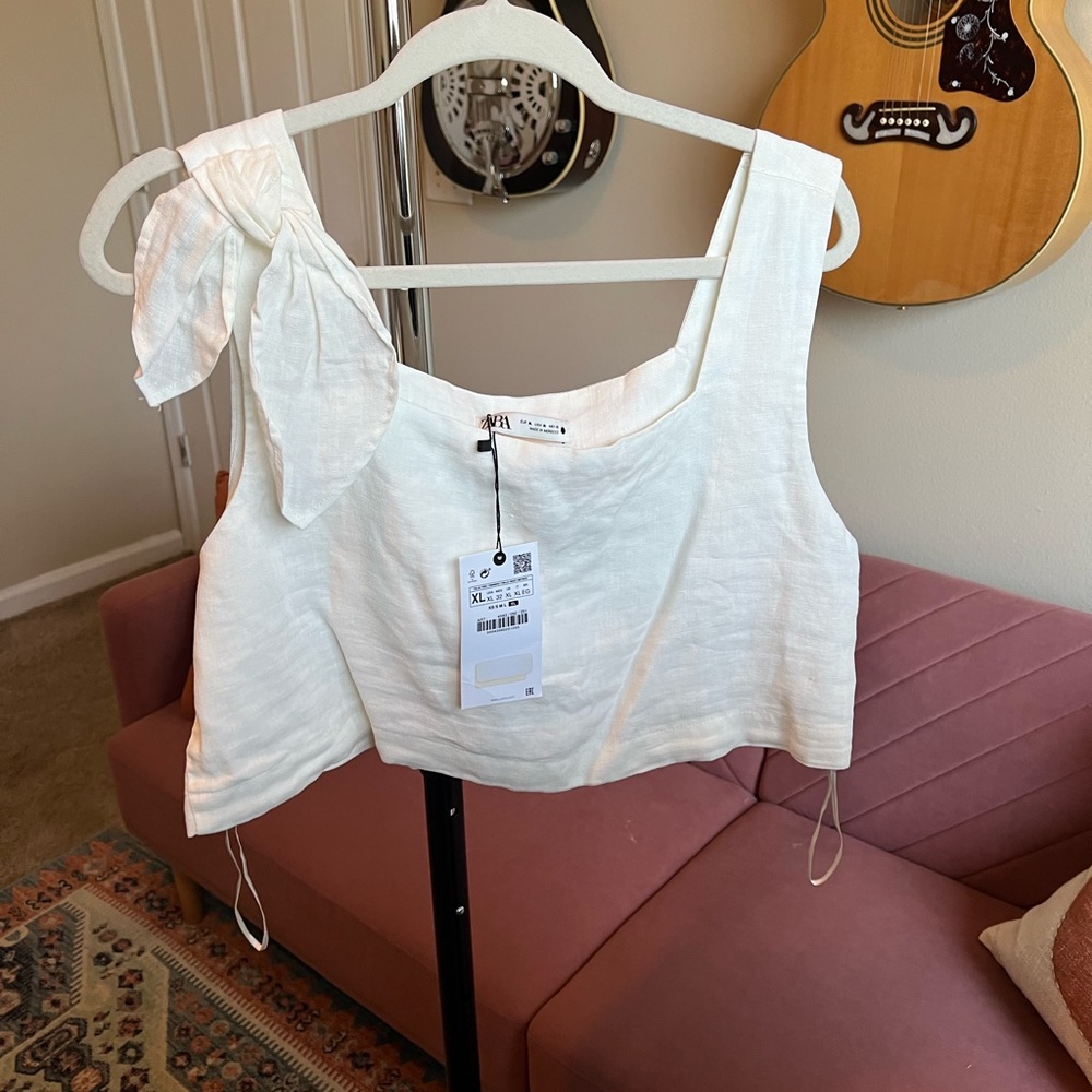 ZARA | NWT White Linen Cropped Tank